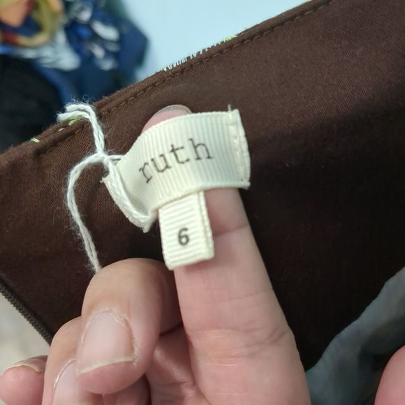 RUTH ANTHROPOLOGIE CHOCOLATE/POWDER STRAPLESS EMPIRE BLUE Ribbon DRESS f… - Picture 4 of 4